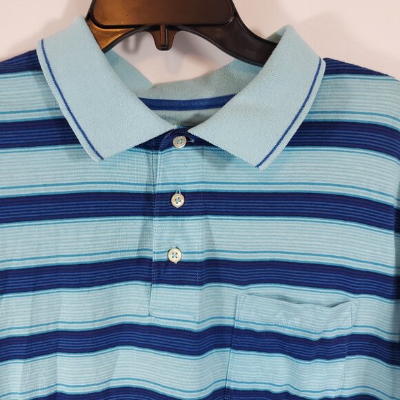 Saddlebred Mens Shrt Slv Button Top Collared Blues Striped Tee Sz Large - Picture 3 of 8